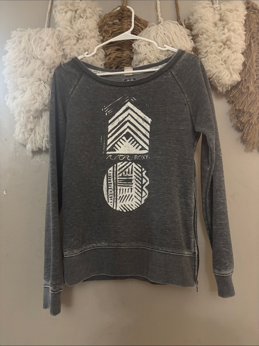Roxy Women's Charcoal Pullover with White Geometric Print